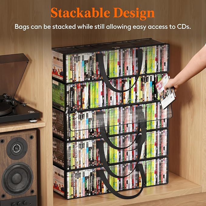 Lifewit CD Storage Bags 10 Pack, Front Window Zipper Design, Stackable Media - Image 6