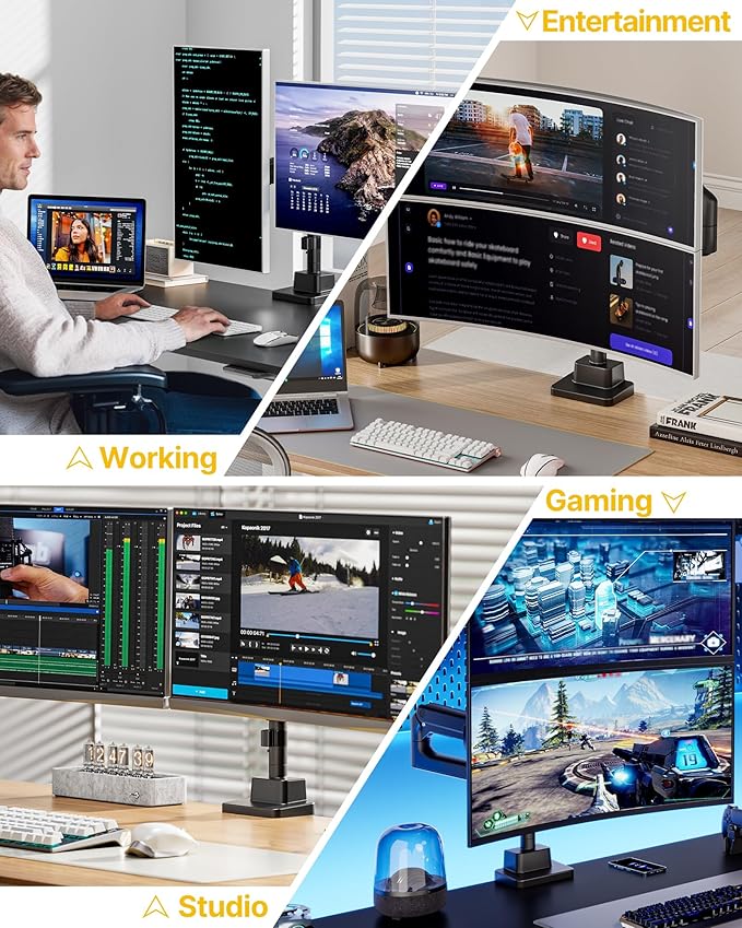 monTEK Dual Monitor Arm for up to 57" and 59.4 lbs Ultrawide Screen, Aluminum - Image 7