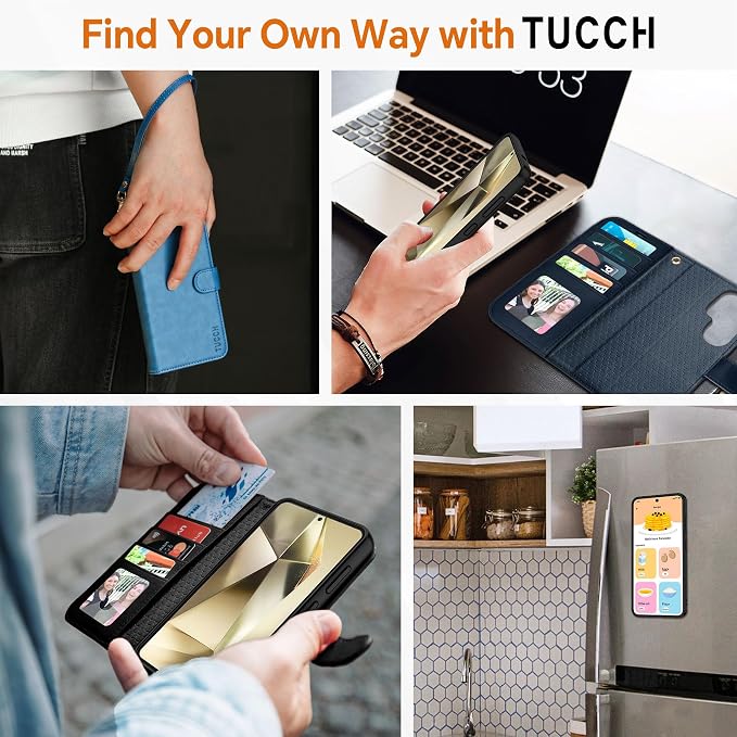TUCCH Case for Galaxy S25 Ultra, Wrist Strap Magnetic PU Leather Wallet Case - Image 9