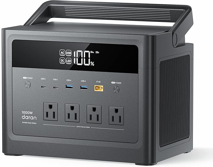 Portable Power Station 1000W, 576Wh Solar Generator by DaranEner