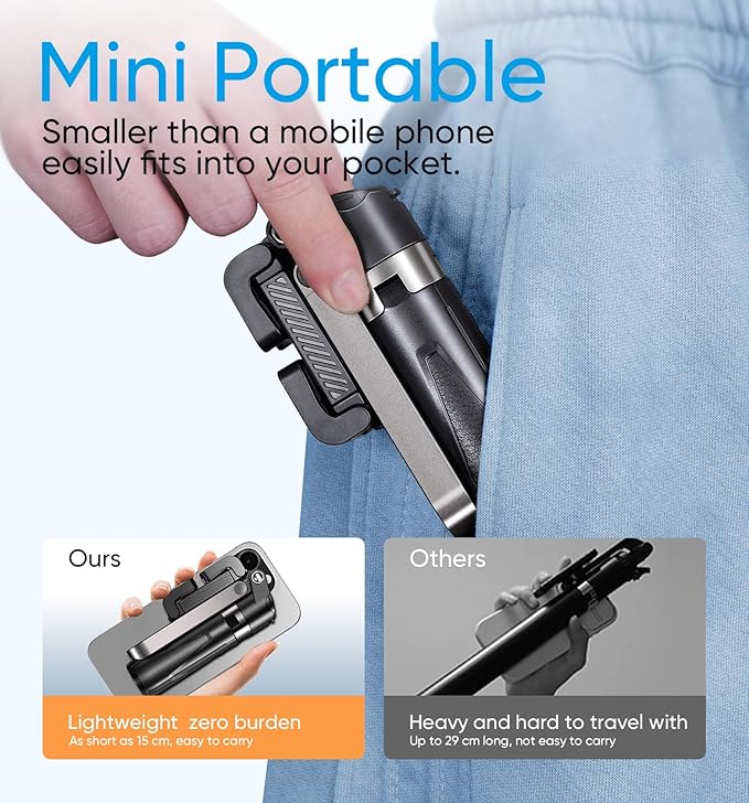 MAGIC JOHN Phone Tripod, Portable Selfie Stick, Pocket Size Selfie Stick - Image 2