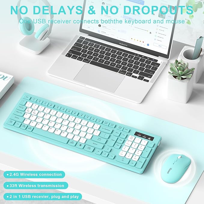 Wireless Keyboard and Mouse Combo, Full-Sized Quiet Wireless Keyboard and - Image 2