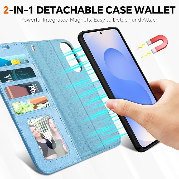 TUCCH Case Wallet for Galaxy S25 Edge, Removable Wrist Strap PU Leather - Image 3
