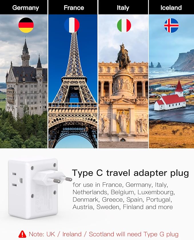 2 Pack European Travel Plug Adapter, Mifaso International Power Plug Adapter - Image 3