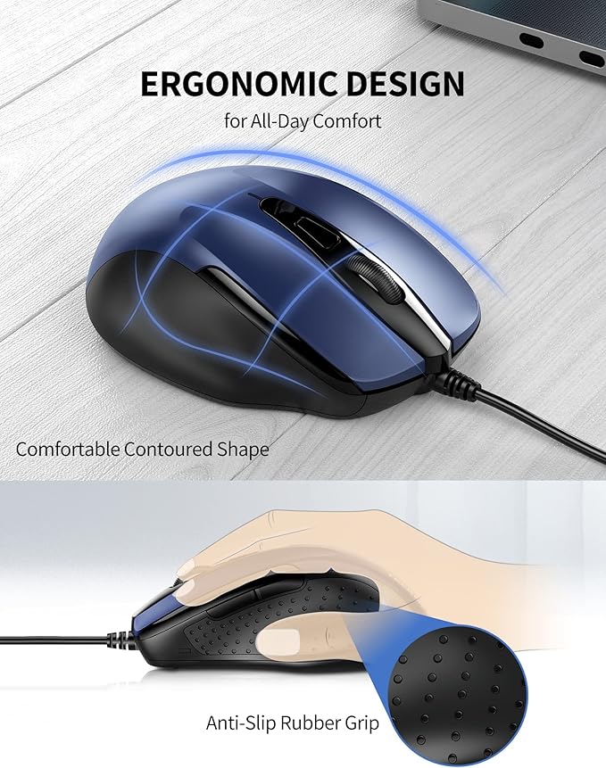 TECKNET USB Wired Mouse, 6-Button Corded Mouse - Image 4