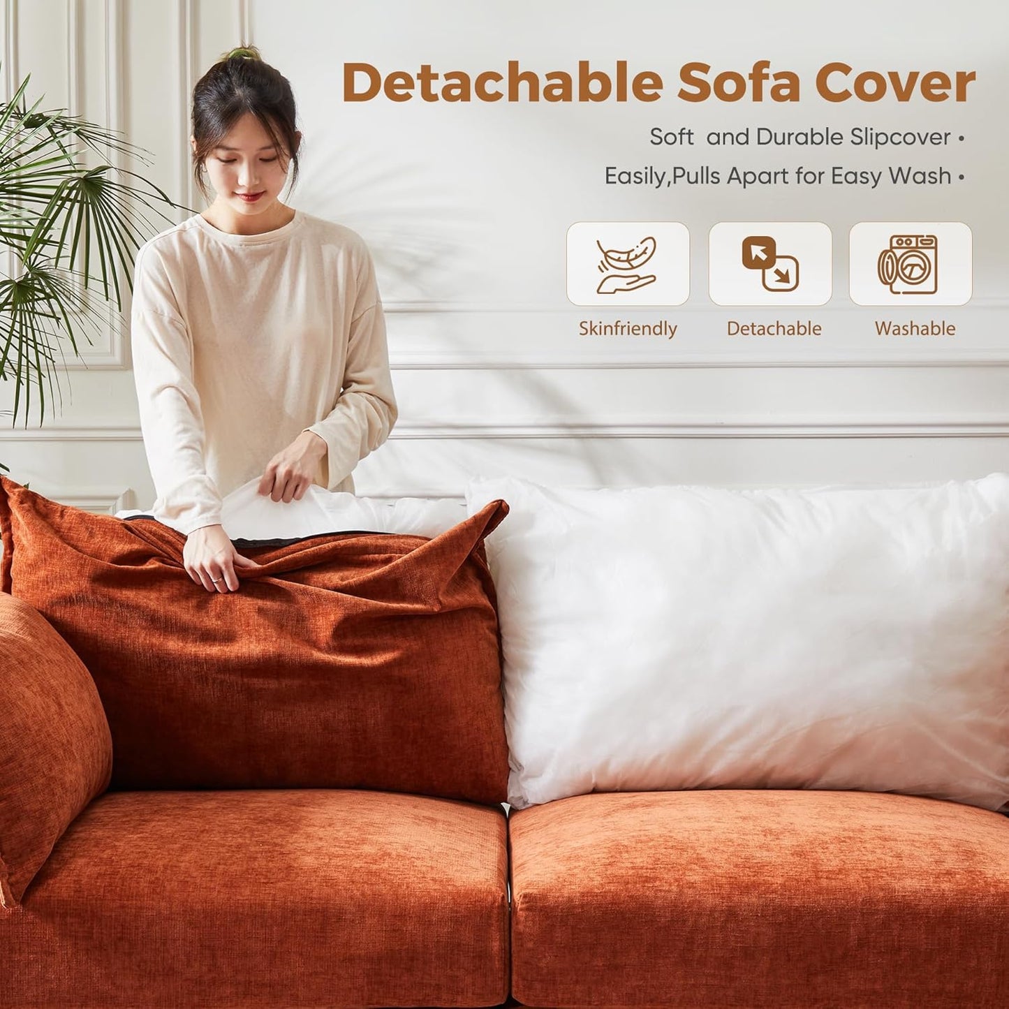 166.6" Oversized Modular Sectional Sofa, U Shaped Convertible Couch with Movable Ottoman, Large 8 Seat Corner Couches for Living Room Deep Seat Terracotta Chenille