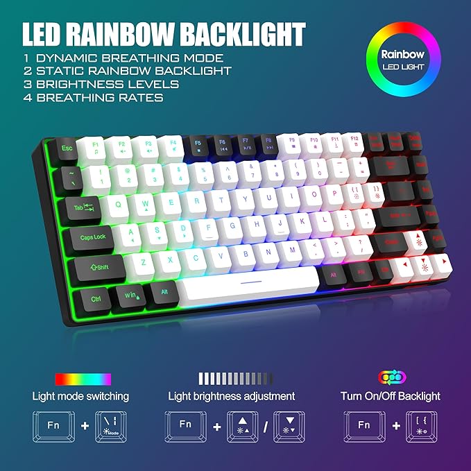 RedThunder K84 Wireless Keyboard and Mouse Combo, LED Rainbow Backlit - Image 4