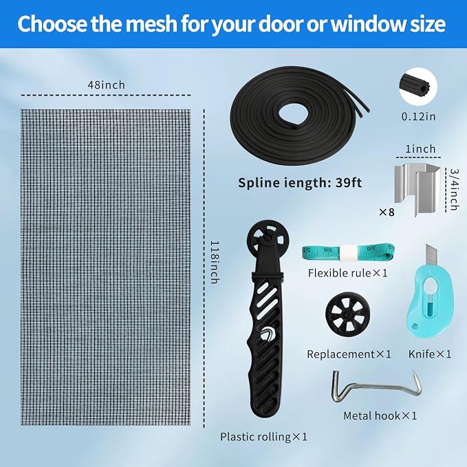 Window Screen Repair Kit, Durable Fiberglass Black Window Screen kit - Image 2