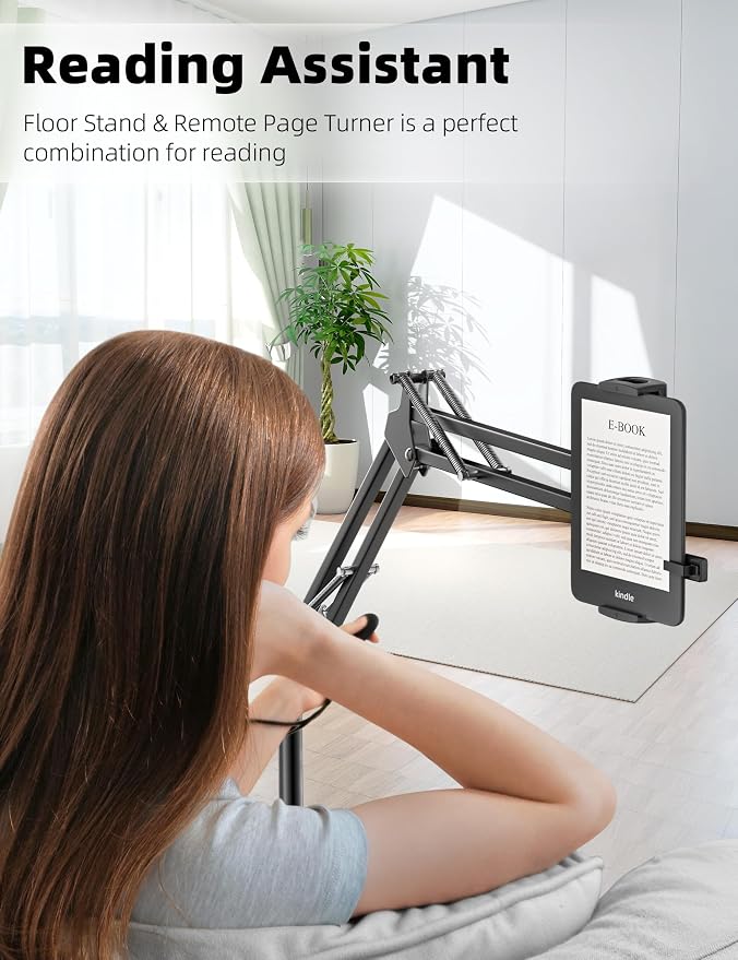 Kindle Floor Stand with Remote Page Turner, Tablet Stand with 11lb Stable Base - Image 3