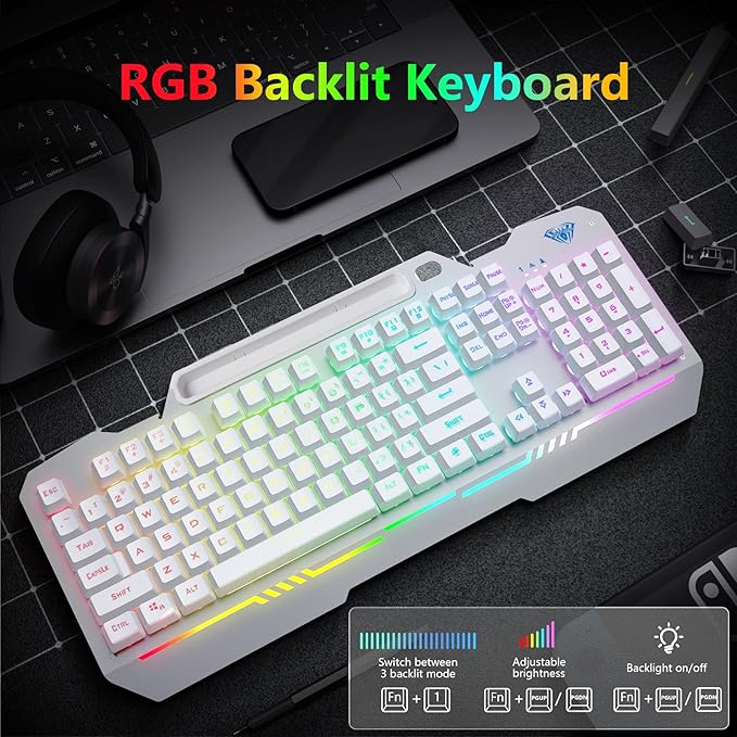 AULA Gaming Keyboard, T102 104 Keys Keyboard and Mouse Combo, USB Wired - Image 2