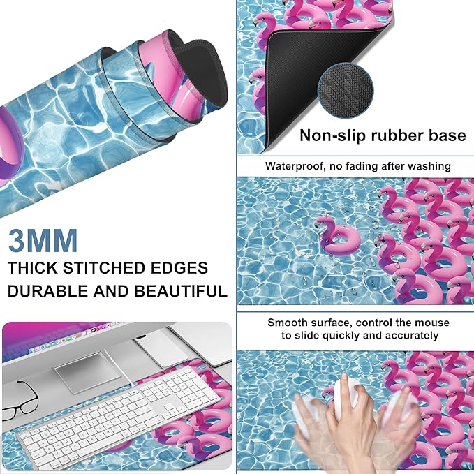 Gaming Desk Pad Large Extra Length Pink Flamingos Mouse Pad Keyboard Laptop - Image 2