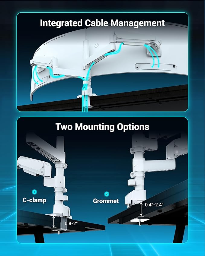 Dual Monitor Arm for 13-49 Inch Ultrawide Screens, Heavy Duty Monitor Mount for - Image 6
