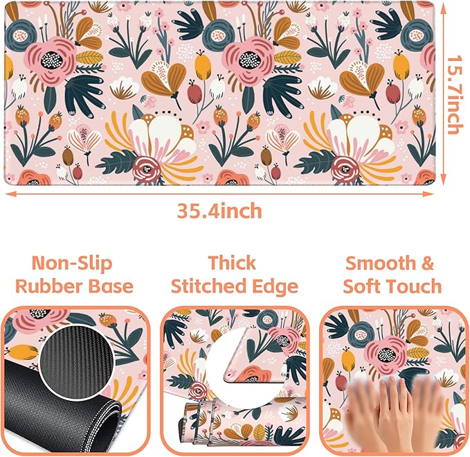 Mouse Pad Large Flowers and Leaves Non-Slip Game Desk Mat - Image 3