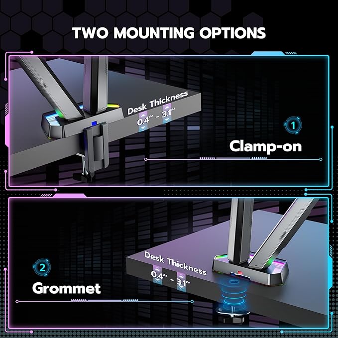 ARES WING RGB Dual Monitor Arm for 17-38" Ultrawide Screens, Holds 35.2lbs - Image 6