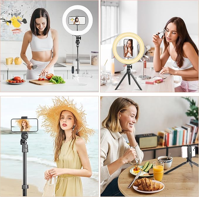 UEGOGO 10'' Ring Light with 72'' Tripod Stand, Dimmable LED Ringlight - Image 5