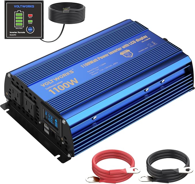 Power Inverter 1100 watt 12V DC to 110V 120V AC 1000w Inverter by VOLTWORKS