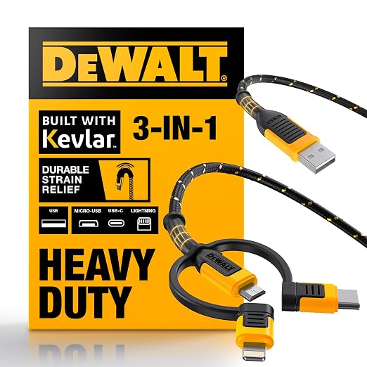 DEWALT Heavy Duty 3 in 1 Multi Charging Cord, 6ft Fast Charger Cord by DEWALT
