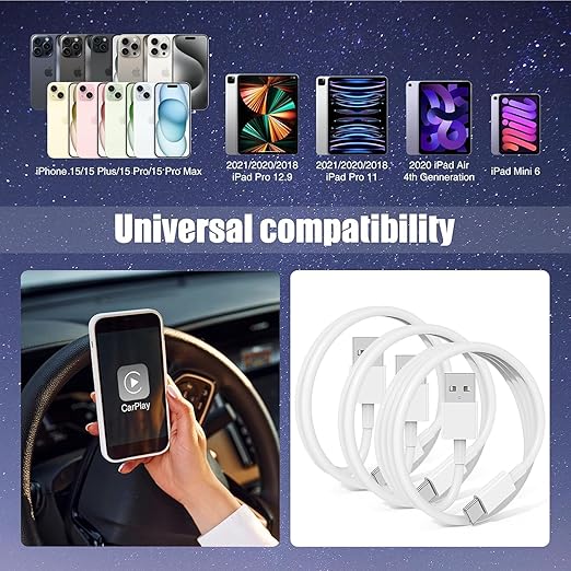 3-Pack 10FT Car Carplay Cable USB A to USB C Cable - Image 5
