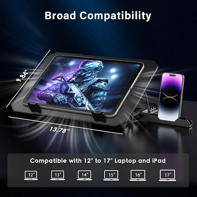 Laptop Cooling Pad, Laptop Cooler 6 Quiet Fans - Image 6