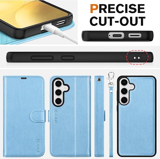 TUCCH Case Wallet for Galaxy S25 Plus, Removable Wrist Strap PU Leather - Image 8