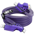 SHEZI 4-in-1 Long USB C Cable 60W 10FT Fast Charging Flat Nylon Braided Charger by SHEZI