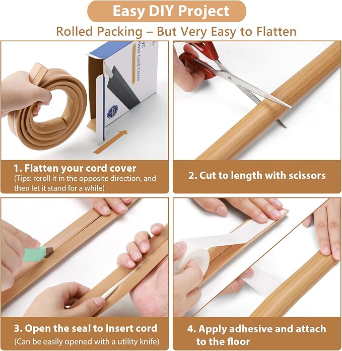 Floor Cord Cover 4ft, Cord Hider Floor Gray Wood, Cable Management Prevent Trips - Image 5