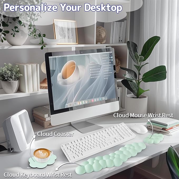 Cloud Wrist Rest for Keyboard and Mouse, Memory Foam PU Leather Keyboard Wrist - Image 2