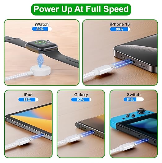 Upgraded 3 in 2 USB C Cable for Apple Watch Charger Travel USBC Multi Fast - Image 3