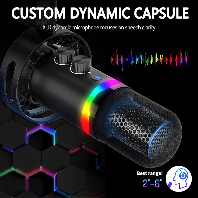JUOPIEA XLR/USB Gaming Microphone Kit, Dynamic Mic - Image 5