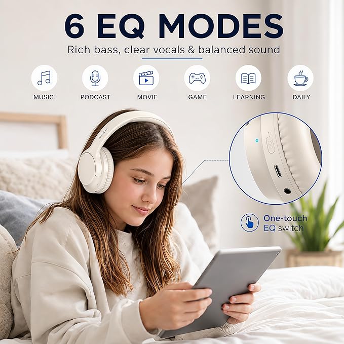 MIDOLA Bluetooth Headphones Over Ear 68H Playtime 6 EQ Wireless Headset - Image 4
