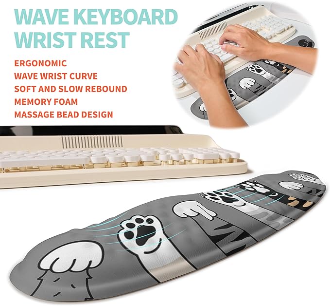 2-in-1 Ergonomic Set, Wave Rise Keyboard Wrist Rest and Massage Bulge Slope - Image 2