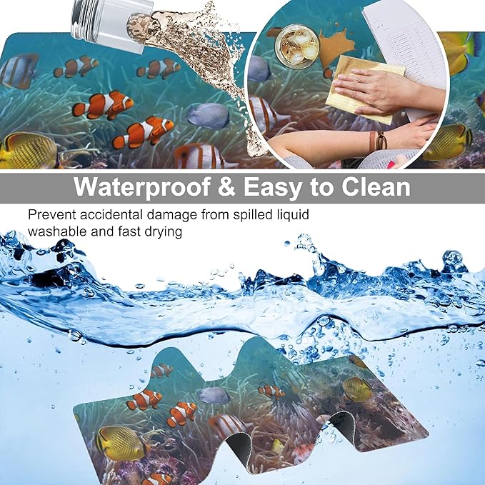Vibrant Underwater World Desk Mat, Large Tropical Fishes on Coral Reefs Gaming - Image 4