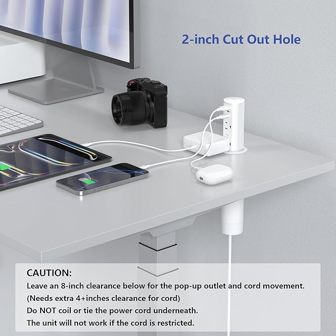2 Inch Pop Up Outlet for Countertop, Power Grommet 2-inch Desk Wire Hole Insert - Image 3