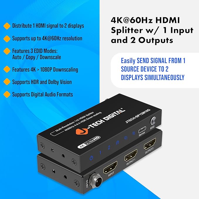 J-Tech Digital HDMI Splitter 1 in 2 Out 4K@60Hz, 1x2 HDMI Splitter - Image 8