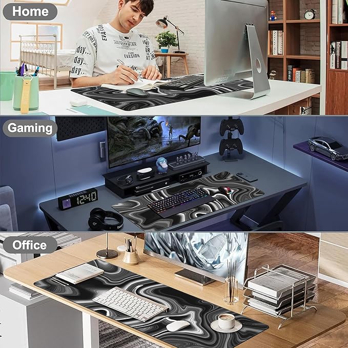 Black and White Marble Desk Mat, Large Marble Ink Texture Gaming Keyboard Mouse - Image 7