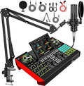 Podcast Microphone Bundle with Live Sound Board Audio Mixer, Podcast Equipment by tenlamp