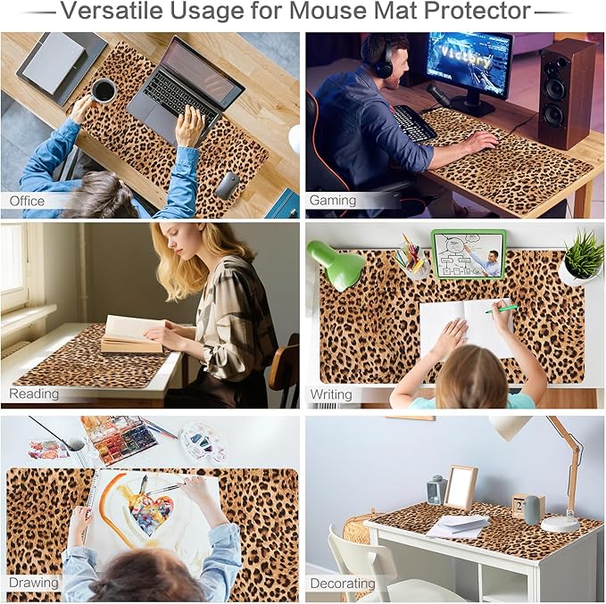 Lokigo Leopard Print Desk Pad, Waterproof Rubber Base Mousepad - Image 7