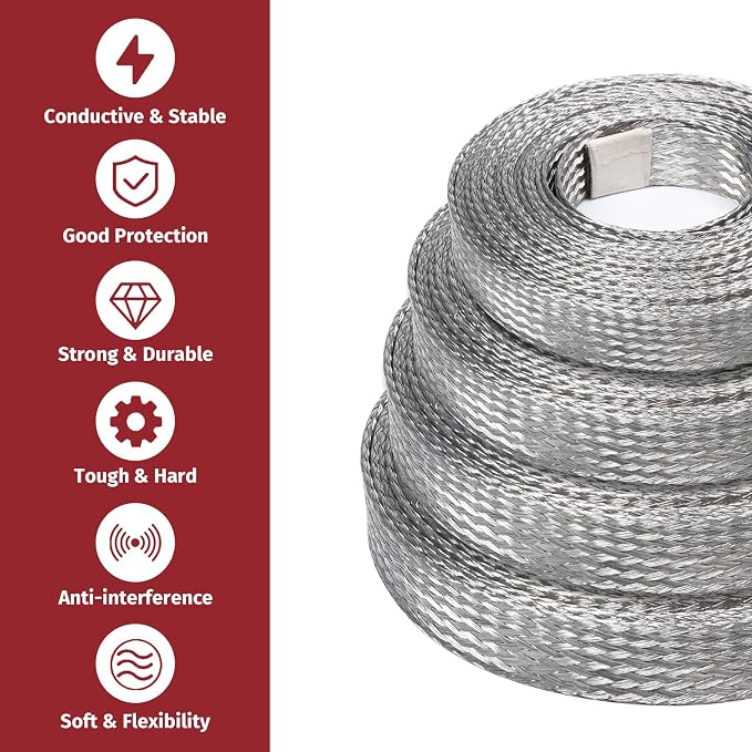 Tinned Copper Metal Braid Sleeving Wire Shielding Sleeve Braided Copper Ground - Image 4