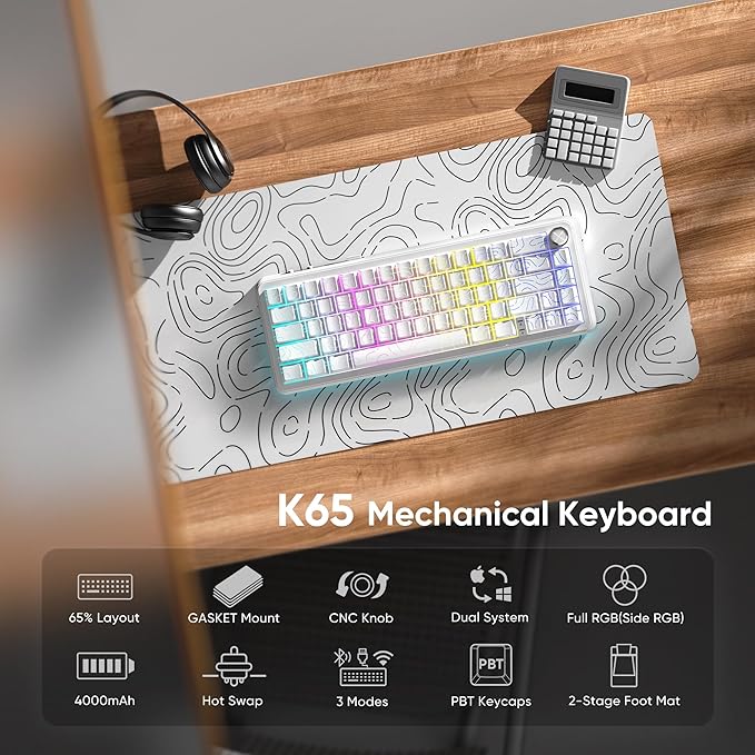 RedThunder K65 Wireless Mechanical Keyboard, CNC Knob, Tri-Mode - Image 2