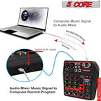 5 Core Audio Mixer 4 Channel DJ Mixing Board Small Bluetooth USB Analog - Image 6