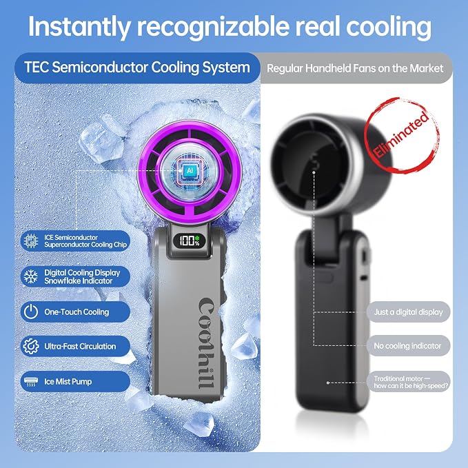 Handheld Portable Fan with Ice Cooler: 100-Speed 5500mAh Rechargeable Handheld - Image 9