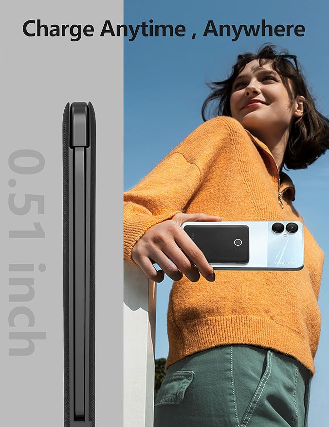 2-Pack 6000mah Ultra Slim Built in Cables Power Bank, Card Size Built in USB C - Image 9