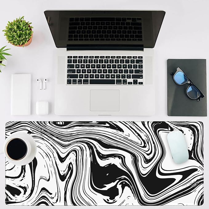 Mouse Pad Large Black and White Fluid Non-Slip Gaming Desk Mat - Image 2