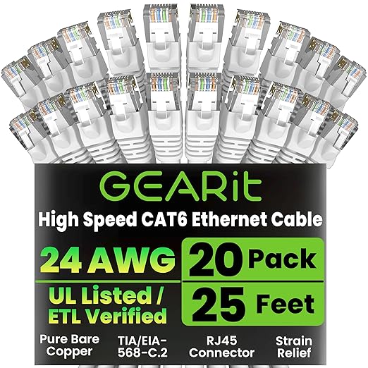 GEARit Cat 6 Ethernet Cable Cat6 Network Patch, Snagless Cord, Internet by GEARit