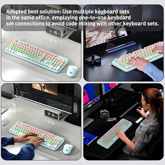 Wireless Keyboard and Mouse Set, 105 Round Keys Full-Size Cute Colorful - Image 9
