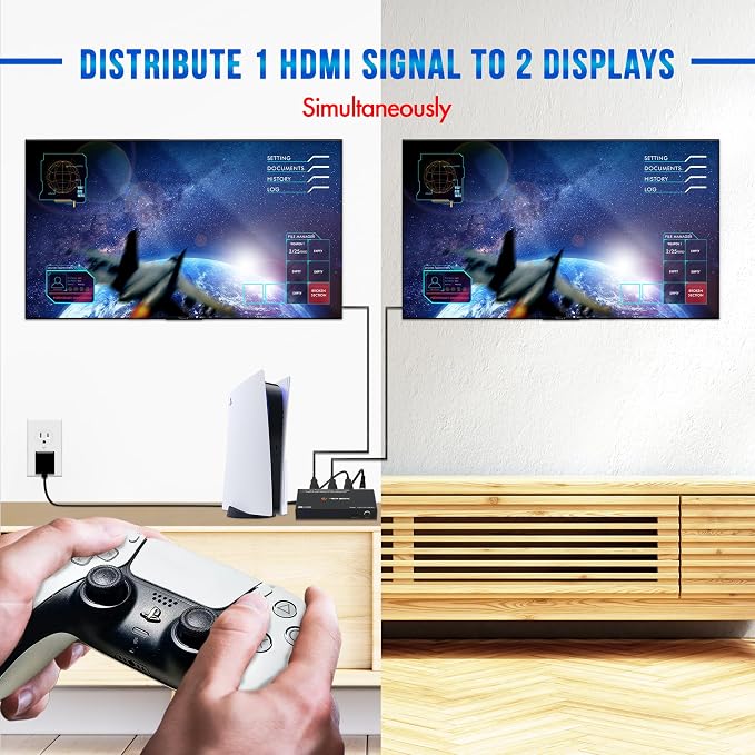 J-Tech Digital HDMI Splitter 1 in 2 Out 4K@60Hz, 1x2 HDMI Splitter - Image 2