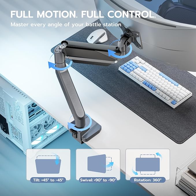 ARES WING Single Monitor Arm, Heavy Duty Adjustable Monitor Arm - Image 6