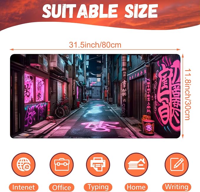 Desk Pad, Anime City Street Scene Desk Mat, 31.5"x15.7" Extended Big Computer - Image 2