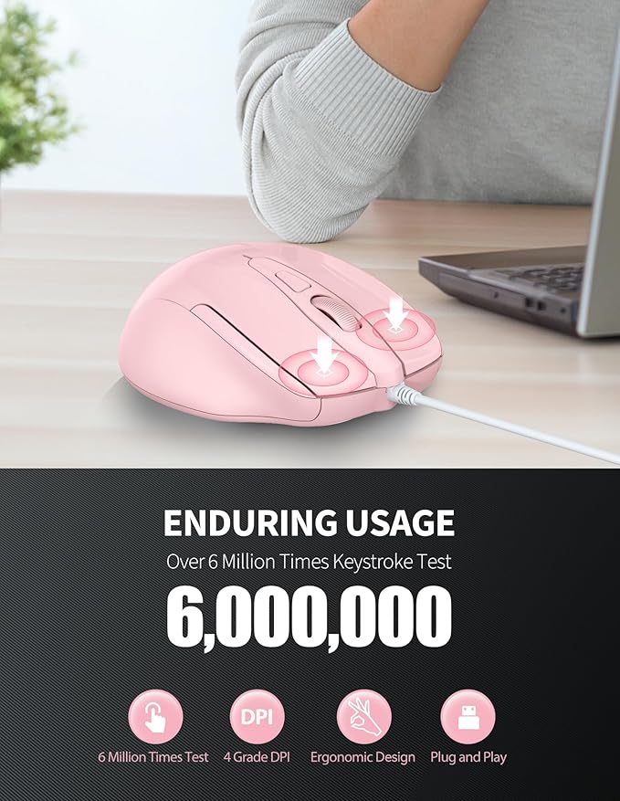 TECKNET Wired Mouse, 6-Button Corded - Image 5