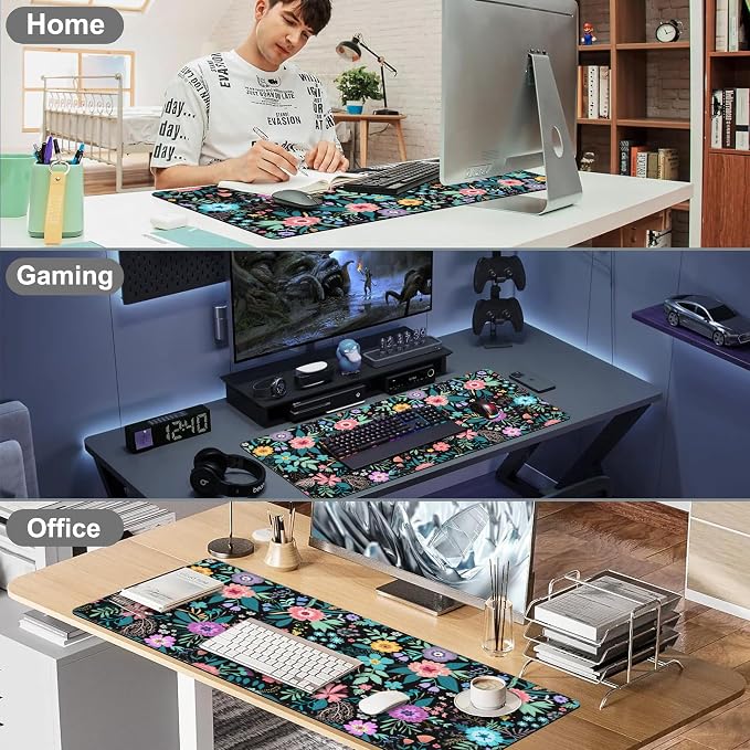 Mouse Pad, Large Colorful Flowers and Plants Desk Mat, Extended Non-Slip Gaming - Image 7